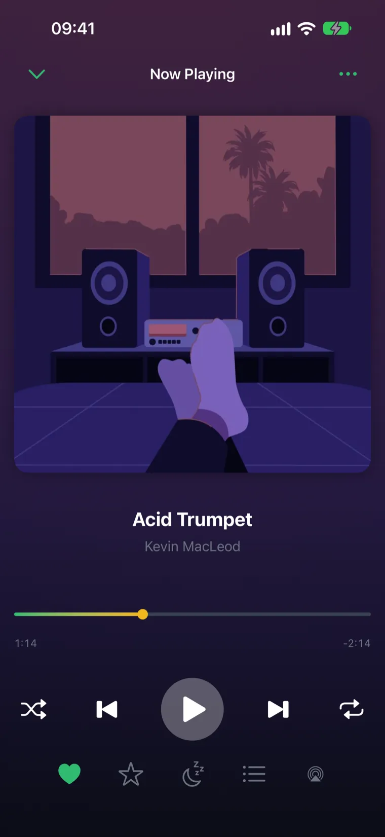 SubSonify's Now Playing screen: cover art, progress bar and transport controls