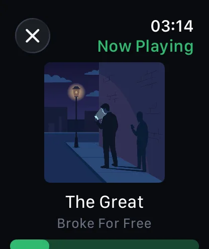 SubSonify playing on an Apple Watch, with cover art and the song title